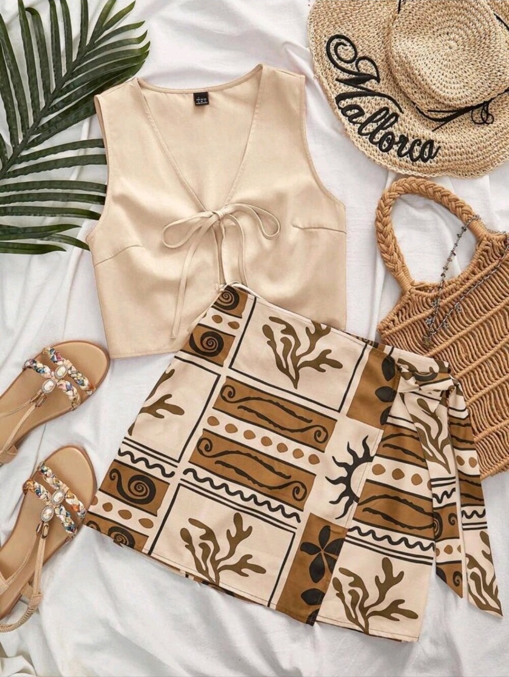 Travachic Boho Two-Piece Set V-Neck Top & Graphic Printed Zipper Skirt